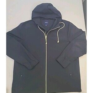 Basic Editions Men hooded zip-up jacket  navy blue with Cream zipper  Sz XL